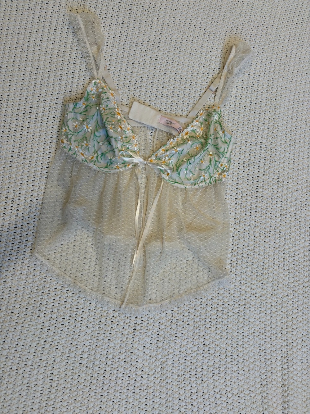 Sheer Floral Embroidered Women's Camisole in Ivory and Green
